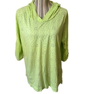 Columbia Hoodie 1X Lime Green Semi-Sheer Floral Lightweight Swim Coverup Beach